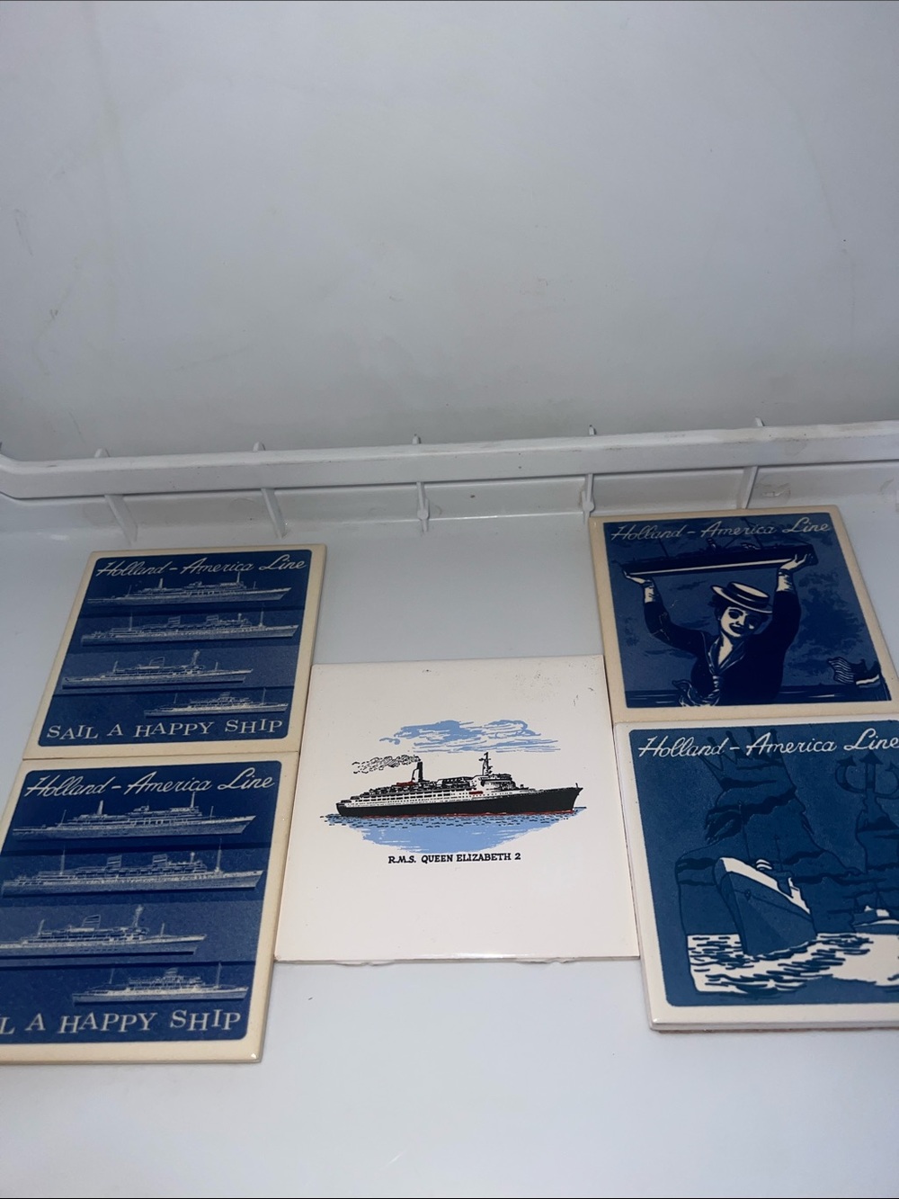 Awesome Vintage coasters Queen Elizabeth 2 and Holland America - Set of 5